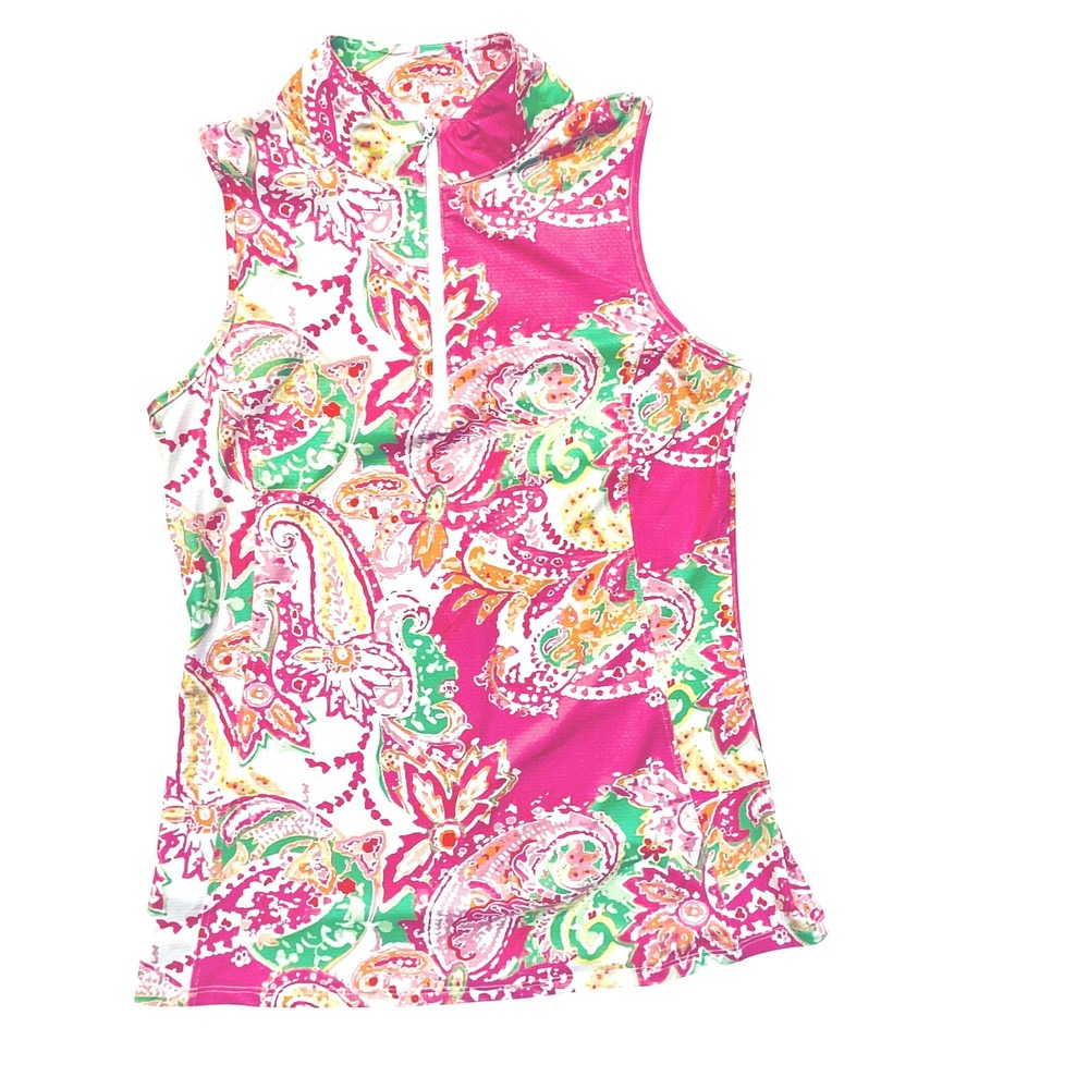 X by Gottex womens tennis pickleball golf top zip sleeveless NWT XS pink paisley